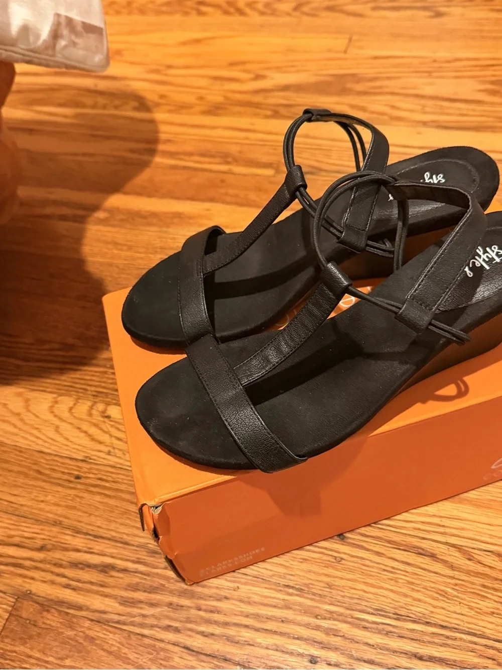 Style & Co. Black T-Strap Wedge Sandals